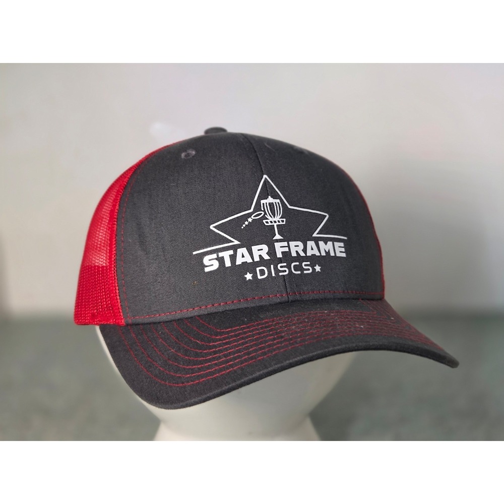 Star Frame Discs Trucker Hat Cap Snapback Red Black Retro Disc Golf Adjustable